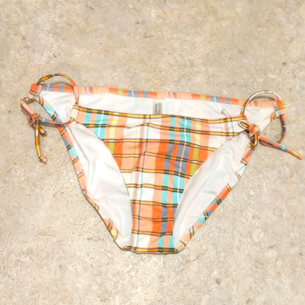 Victoria's Secret bikini bottoms, plaid. Ties on side. Size large.